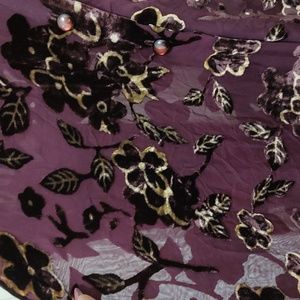 Oberon, Long Sleeve Velour & Sheer, Burgundy, Black, & Gold Floral Evening Coat